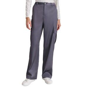DKNY Jeans Petite High-Rise Satin Cargo Pants polyester Gray Size 12P MSRP $89